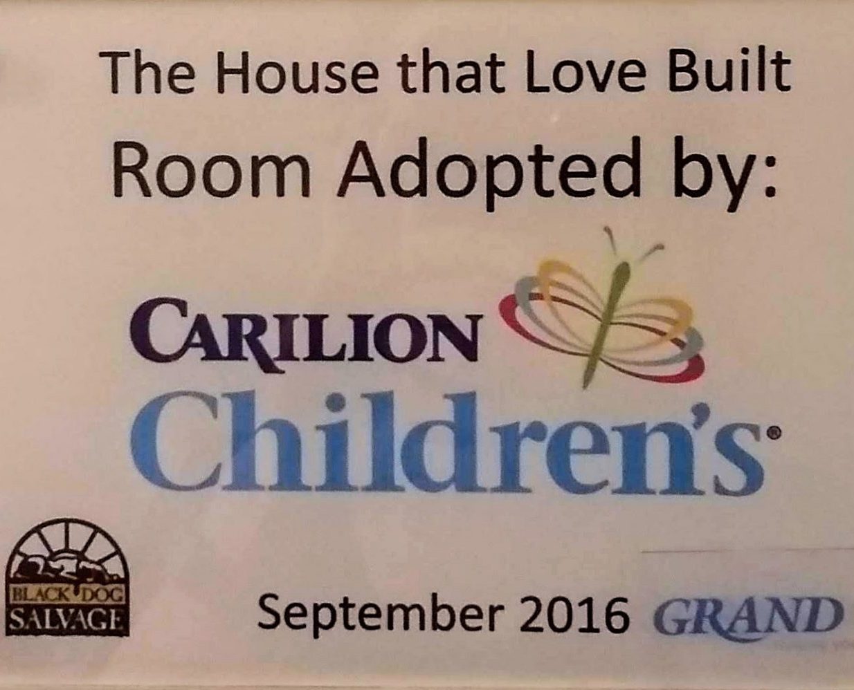 Plaque for adopt-a-room sponsor