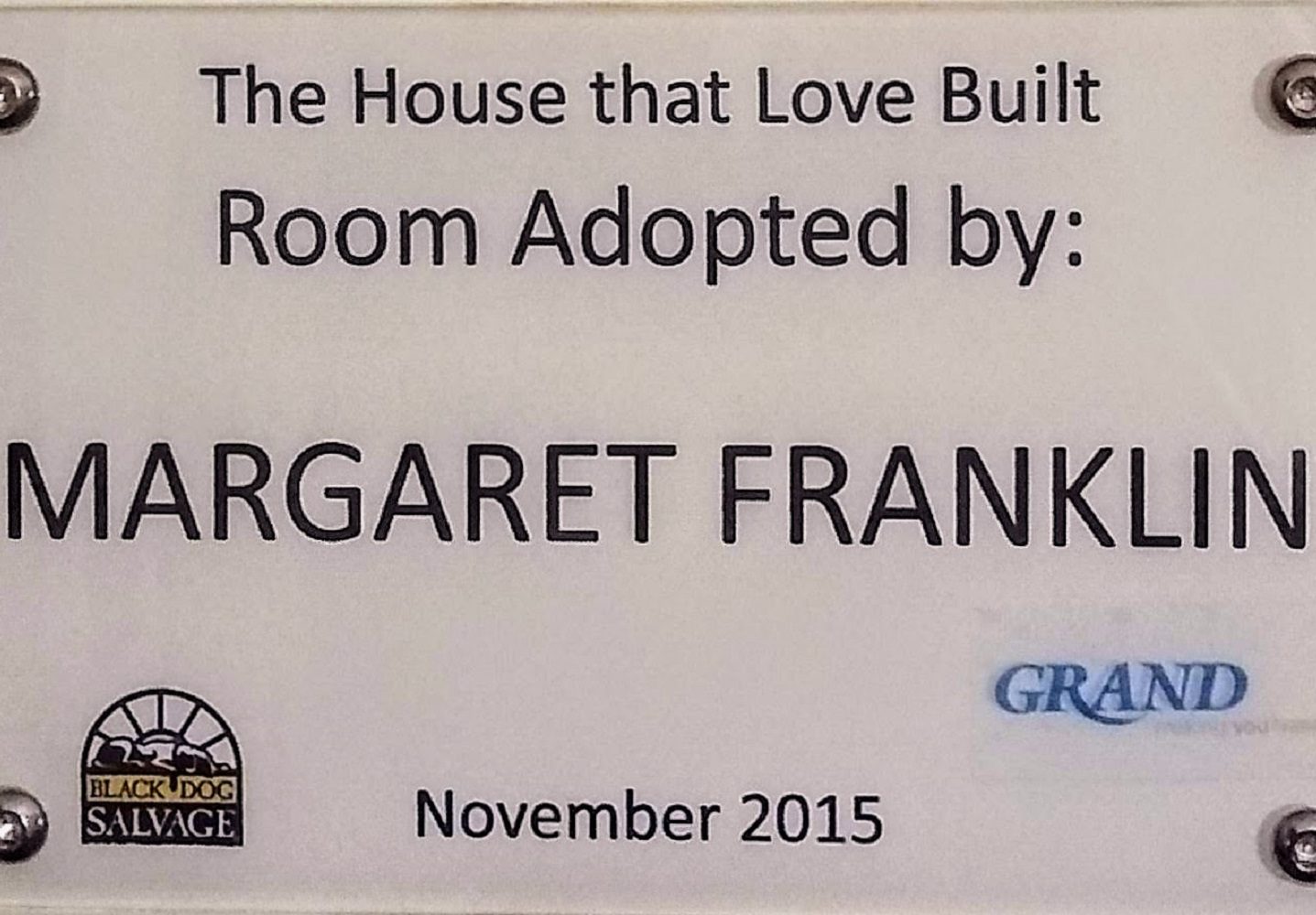 Plaque for adopt-a-room sponsor